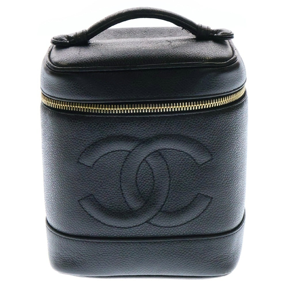 CHANEL(シャネル) ココマーク バニティバッグ 化粧ポーチ メイクポーチ 収納 キャビアスキン レザー ブラック ゴールド金具