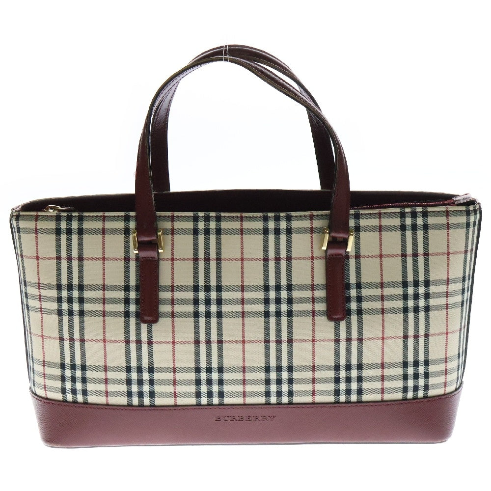 BURBERRY(バーバリー) トートバッグ ハンドバッグ キャンバス×レザー チェック レッド×ベージュ ゴールド金具