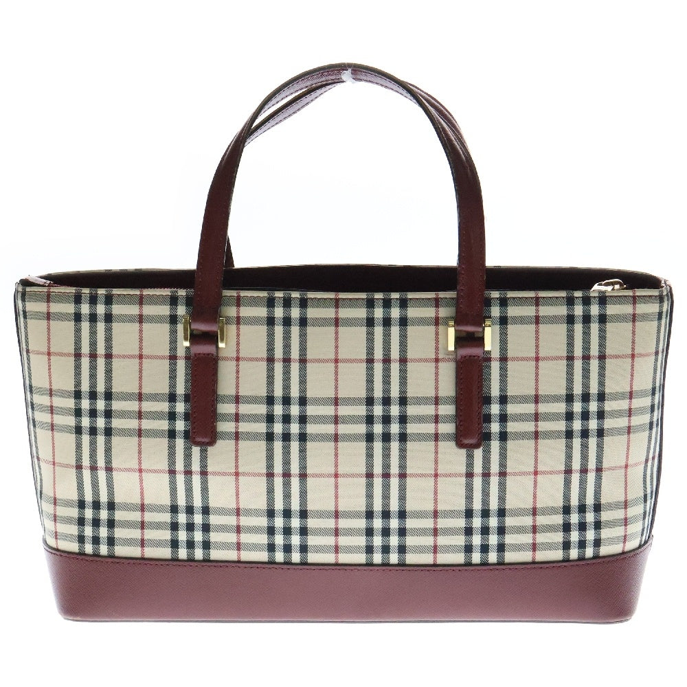 BURBERRY(バーバリー) トートバッグ ハンドバッグ キャンバス×レザー チェック レッド×ベージュ ゴールド金具