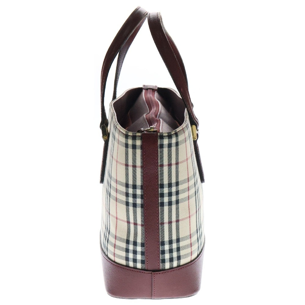 BURBERRY(バーバリー) トートバッグ ハンドバッグ キャンバス×レザー チェック レッド×ベージュ ゴールド金具