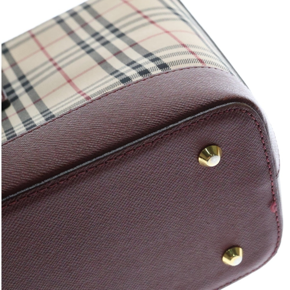 BURBERRY(バーバリー) トートバッグ ハンドバッグ キャンバス×レザー チェック レッド×ベージュ ゴールド金具