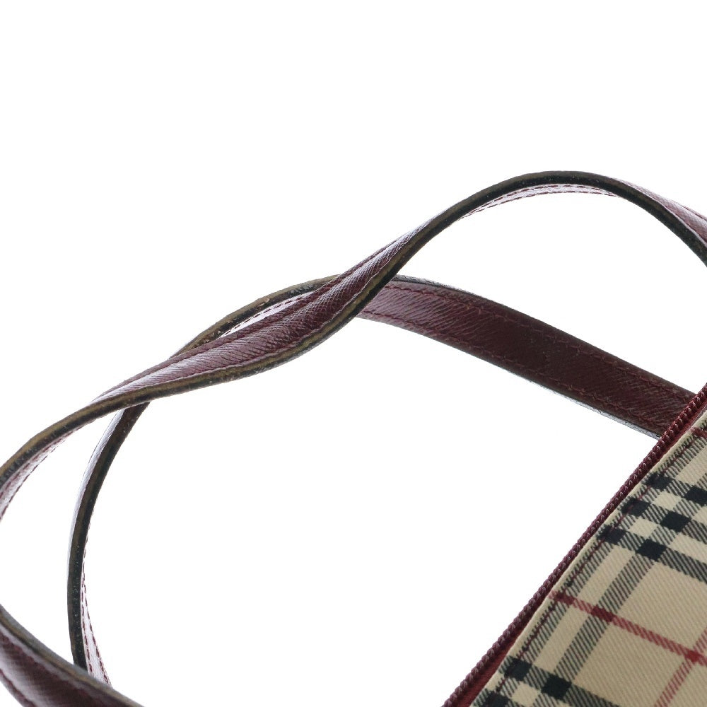 BURBERRY(バーバリー) トートバッグ ハンドバッグ キャンバス×レザー チェック レッド×ベージュ ゴールド金具