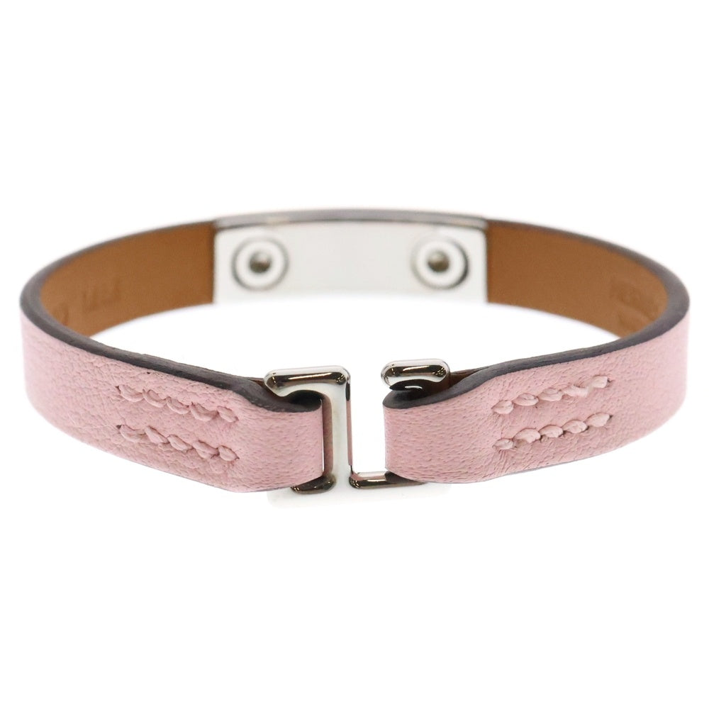 HERMES(エルメス) リヴァル ミニ ブレスレット ピンク×シルバー シルバー金具 レザー