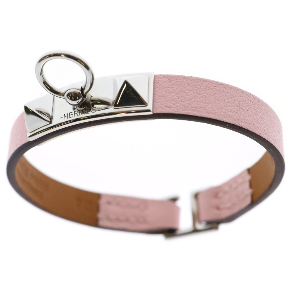 HERMES(エルメス) リヴァル ミニ ブレスレット ピンク×シルバー シルバー金具 レザー