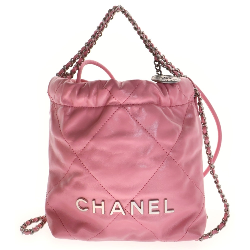 CHANEL(シャネル) シャネル22 ココマーク ロゴプレート 2WAY ミニ チェーン ハンド ショルダーバッグ カーフスキン レザー シルバー金具 ピンク AS3980