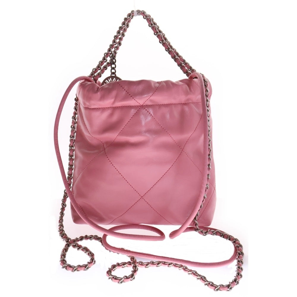 CHANEL(シャネル) シャネル22 ココマーク ロゴプレート 2WAY ミニ チェーン ハンド ショルダーバッグ カーフスキン レザー シルバー金具 ピンク AS3980