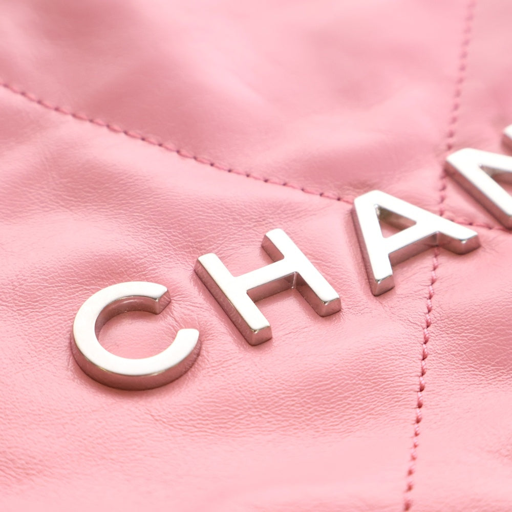 CHANEL(シャネル) シャネル22 ココマーク ロゴプレート 2WAY ミニ チェーン ハンド ショルダーバッグ カーフスキン レザー シルバー金具 ピンク AS3980