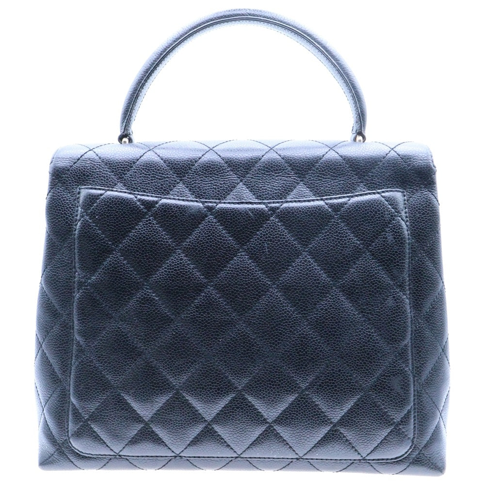 CHANEL(シャネル) マトラッセ トップハンドル ハンドバッグ ターンロック ブラック キャビアスキン シルバー金具