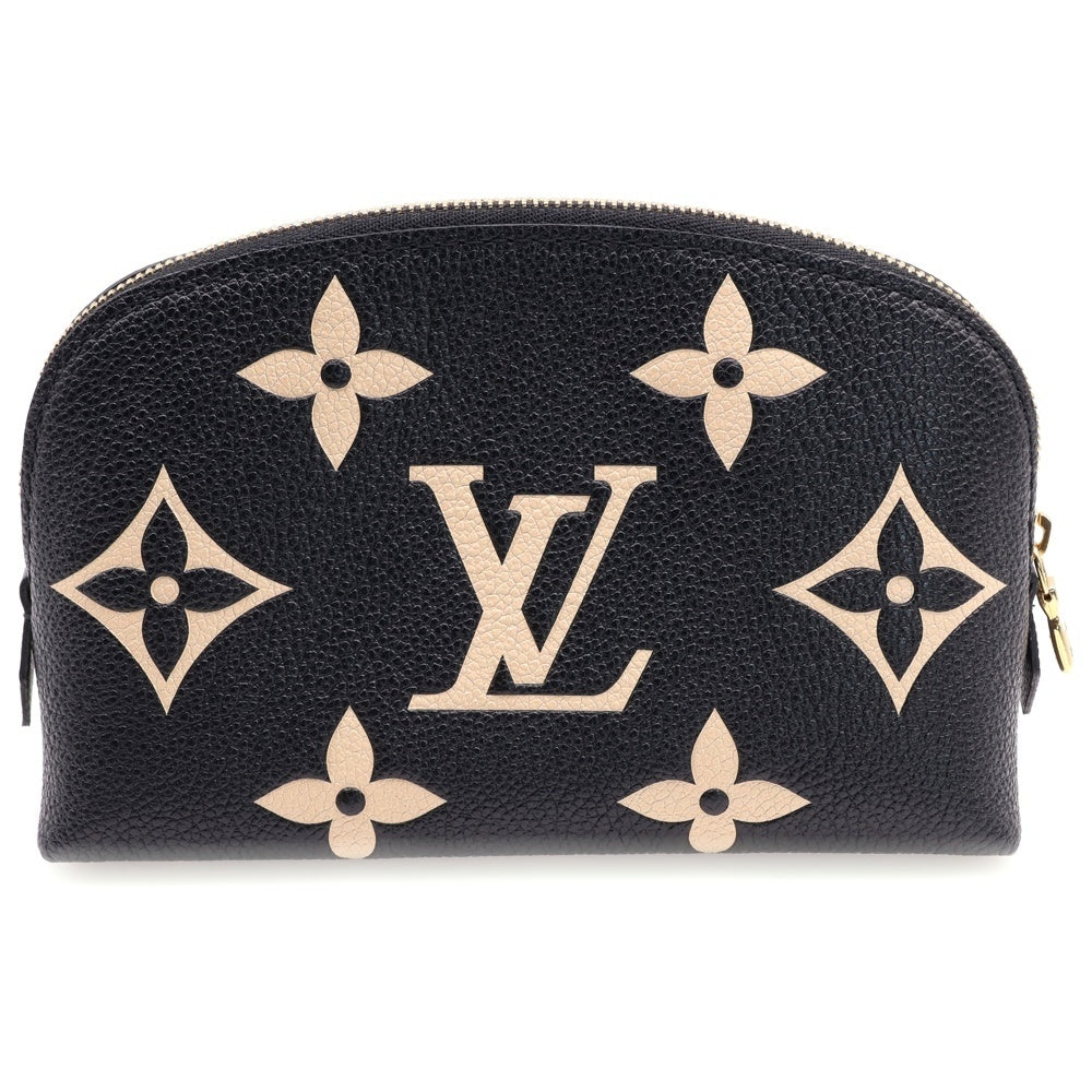 LOUIS VUITTON(ルイヴィトン) モノグラムアンプラント ポシェットコスメティック メイク ポーチ ケース 収納 ブラック×アイボリー ゴールド金具 レザー M59086