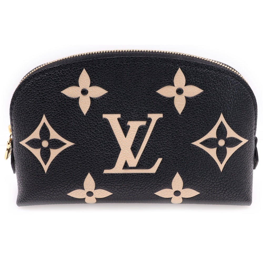LOUIS VUITTON(ルイヴィトン) モノグラムアンプラント ポシェットコスメティック メイク ポーチ ケース 収納 ブラック×アイボリー ゴールド金具 レザー M59086