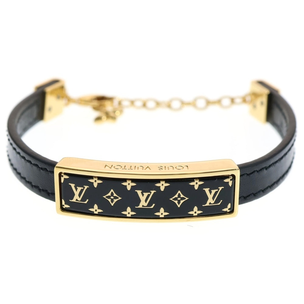 LOUIS VUITTON(ルイヴィトン) ナノグラム ブレスレット ブラック×ゴールド GP×レザー M8676Z