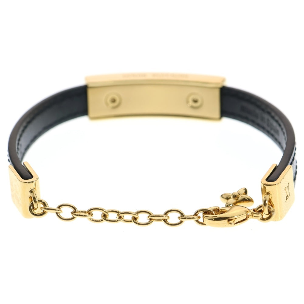 LOUIS VUITTON(ルイヴィトン) ナノグラム ブレスレット ブラック×ゴールド GP×レザー M8676Z