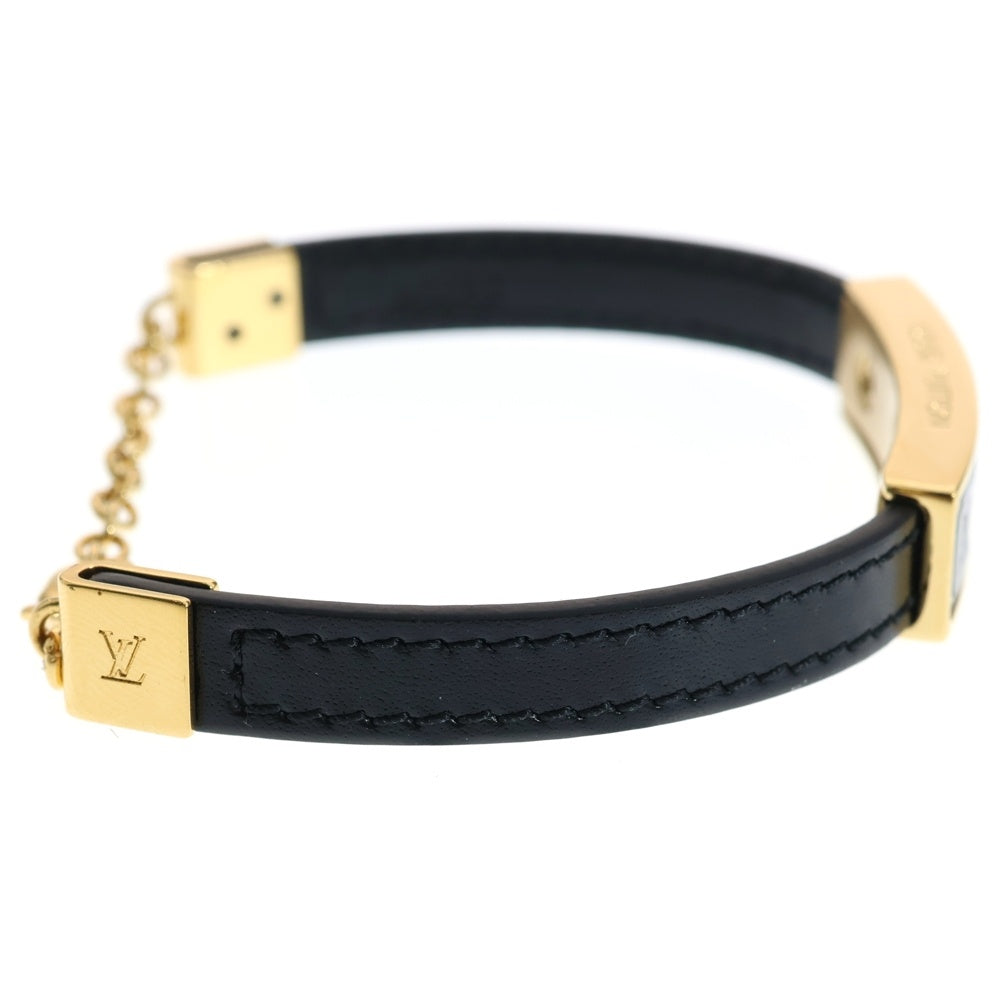 LOUIS VUITTON(ルイヴィトン) ナノグラム ブレスレット ブラック×ゴールド GP×レザー M8676Z