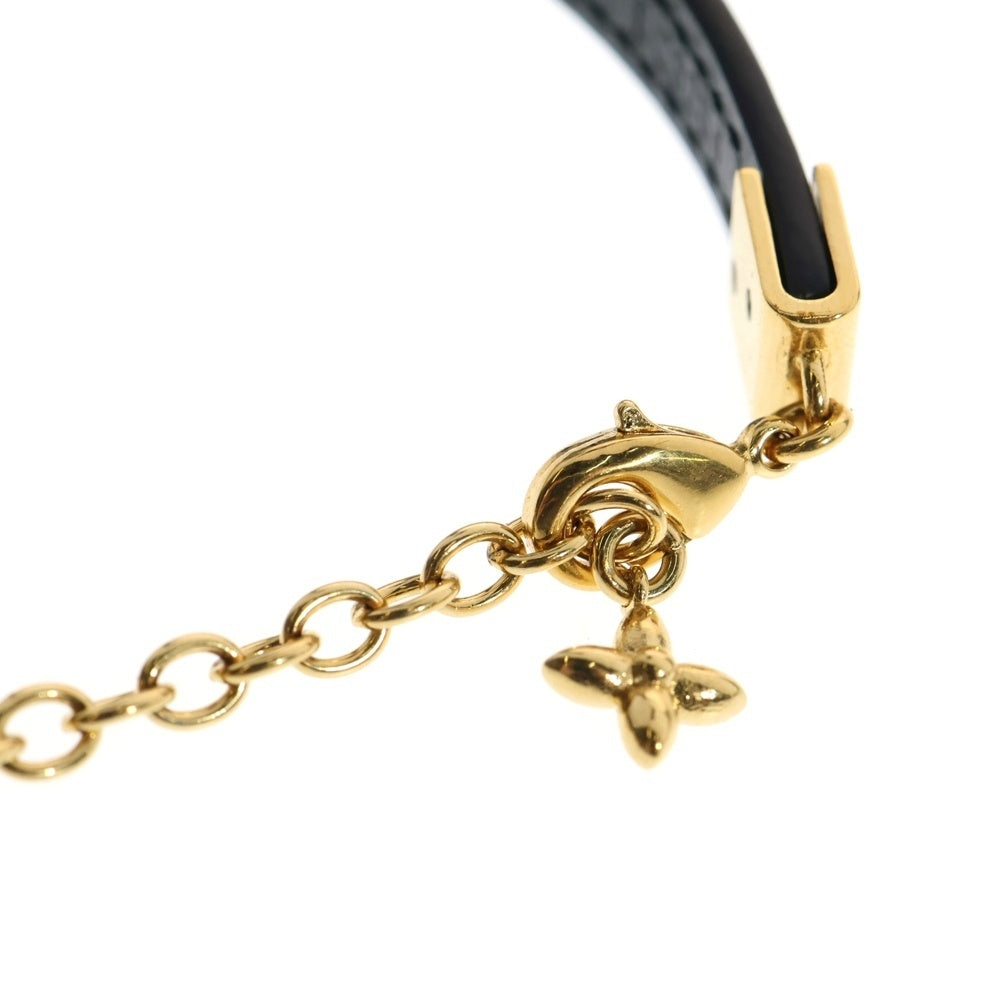 LOUIS VUITTON(ルイヴィトン) ナノグラム ブレスレット ブラック×ゴールド GP×レザー M8676Z