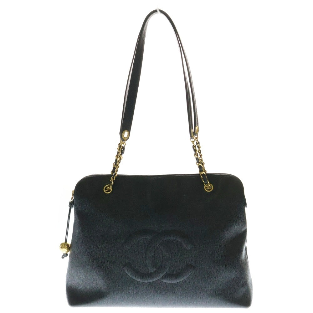 CHANEL(シャネル) ココマーク キャビアスキン レザー チェーン ショルダー トートバッグ ゴールド金具 ブラック 3番台 A03578