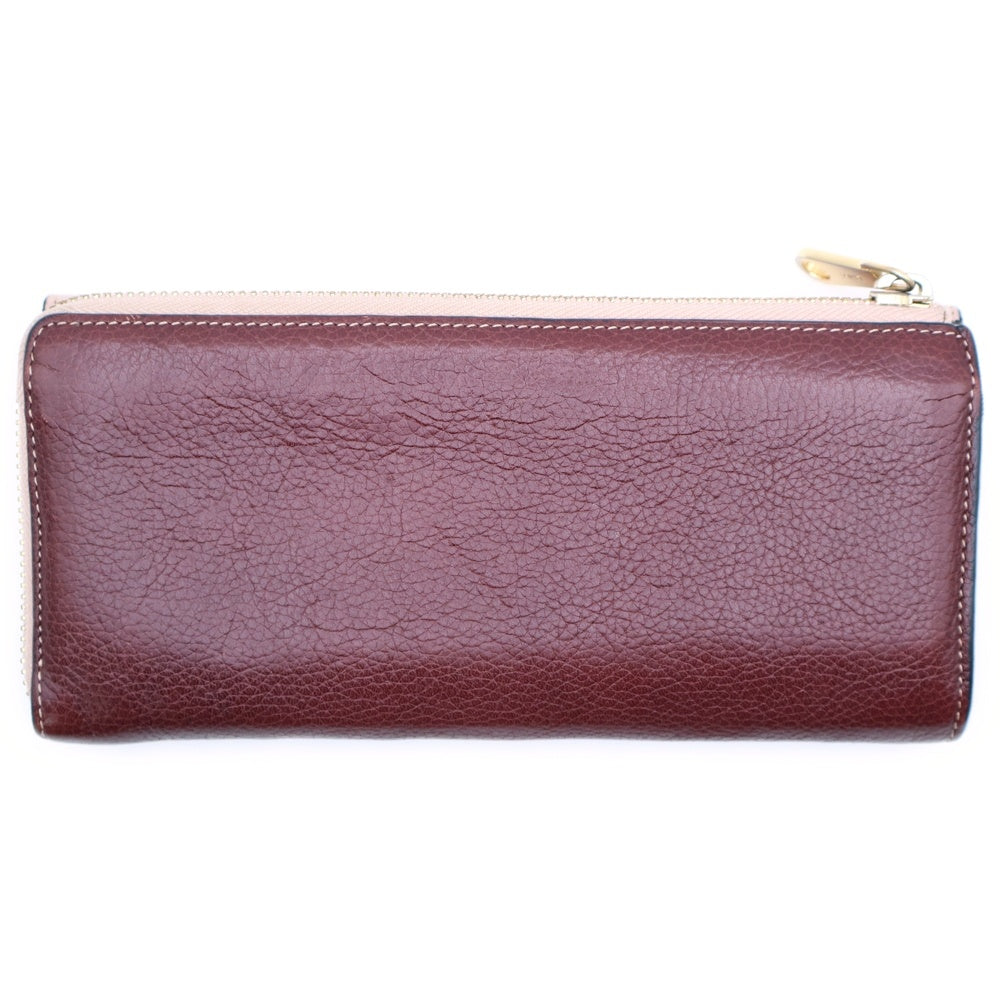 Chloe(クロエ) レザー二つ折り長財布 ラウンドジップウォレット ワイン×ピンク