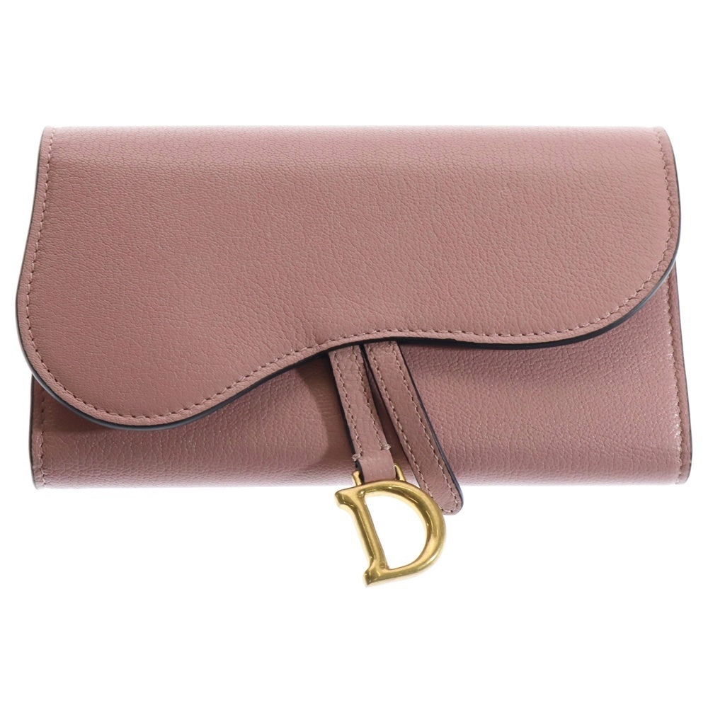Christian Dior(クリスチャンディオール) サドル 長財布 三つ折り財布 ロングウォレット カードケース ゴールド金具 ピンク レザー