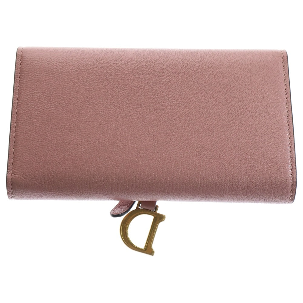 Christian Dior(クリスチャンディオール) サドル 長財布 三つ折り財布 ロングウォレット カードケース ゴールド金具 ピンク レザー