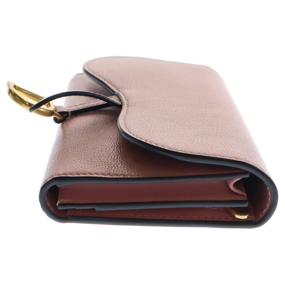 Christian Dior(クリスチャンディオール) サドル 長財布 三つ折り財布 ロングウォレット カードケース ゴールド金具 ピンク レザー