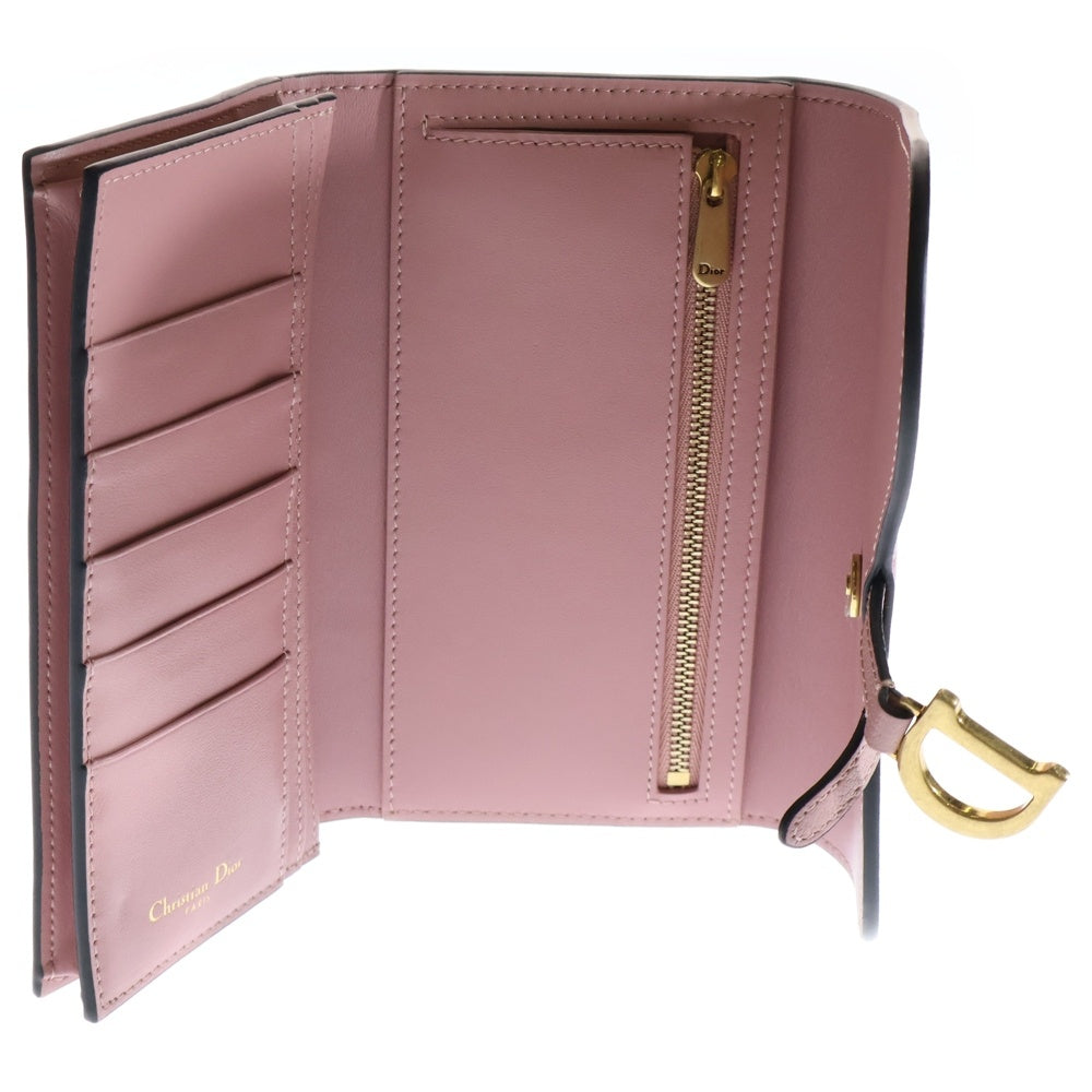 Christian Dior(クリスチャンディオール) サドル 長財布 三つ折り財布 ロングウォレット カードケース ゴールド金具 ピンク レザー