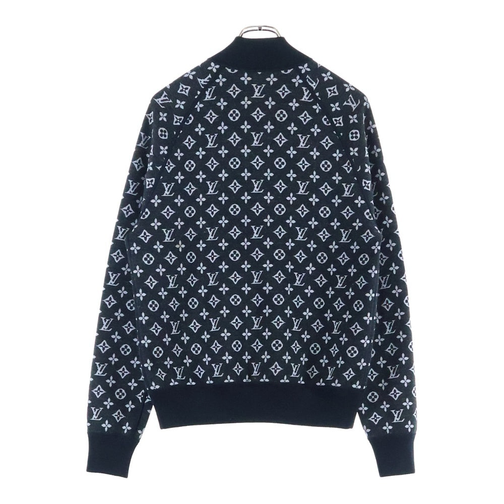 LOUIS VUITTON(ルイヴィトン) 21SS リバーシブル モノグラム総柄 ロゴ刺繍 ウール ジップアップ ニット ジャケット ブルゾン ブラック/グレー RM211M ZMA HKN05W