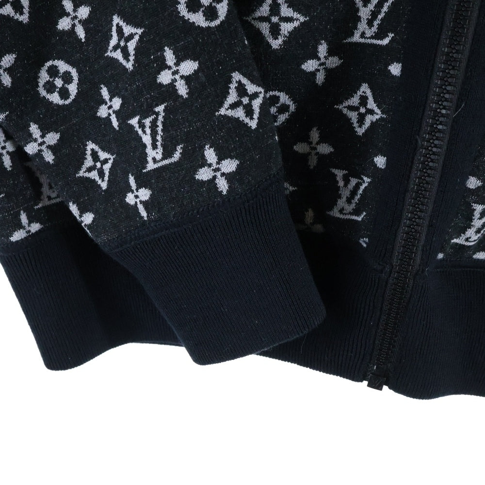 LOUIS VUITTON(ルイヴィトン) 21SS リバーシブル モノグラム総柄 ロゴ刺繍 ウール ジップアップ ニット ジャケット ブルゾン ブラック/グレー RM211M ZMA HKN05W