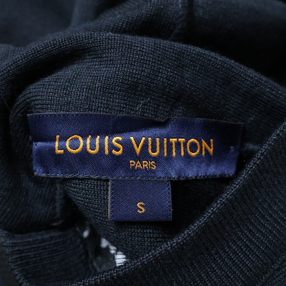 LOUIS VUITTON(ルイヴィトン) 21SS リバーシブル モノグラム総柄 ロゴ刺繍 ウール ジップアップ ニット ジャケット ブルゾン ブラック/グレー RM211M ZMA HKN05W