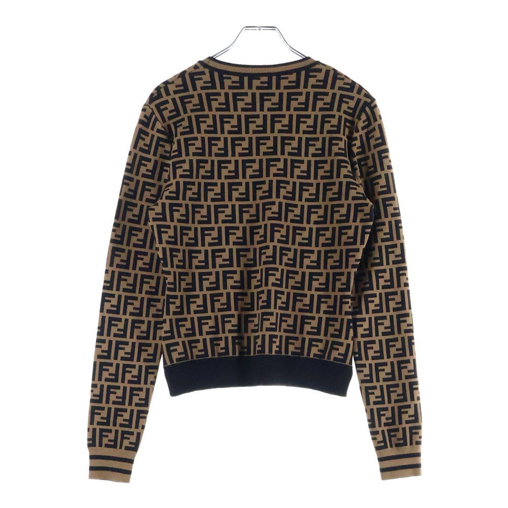FENDI(フェンディ) 19AW ズッカ 総柄ジャガード クルーネック プルオーバー 長袖ニット セーター ブラウン/ブラック レディース FZY703 A5QG