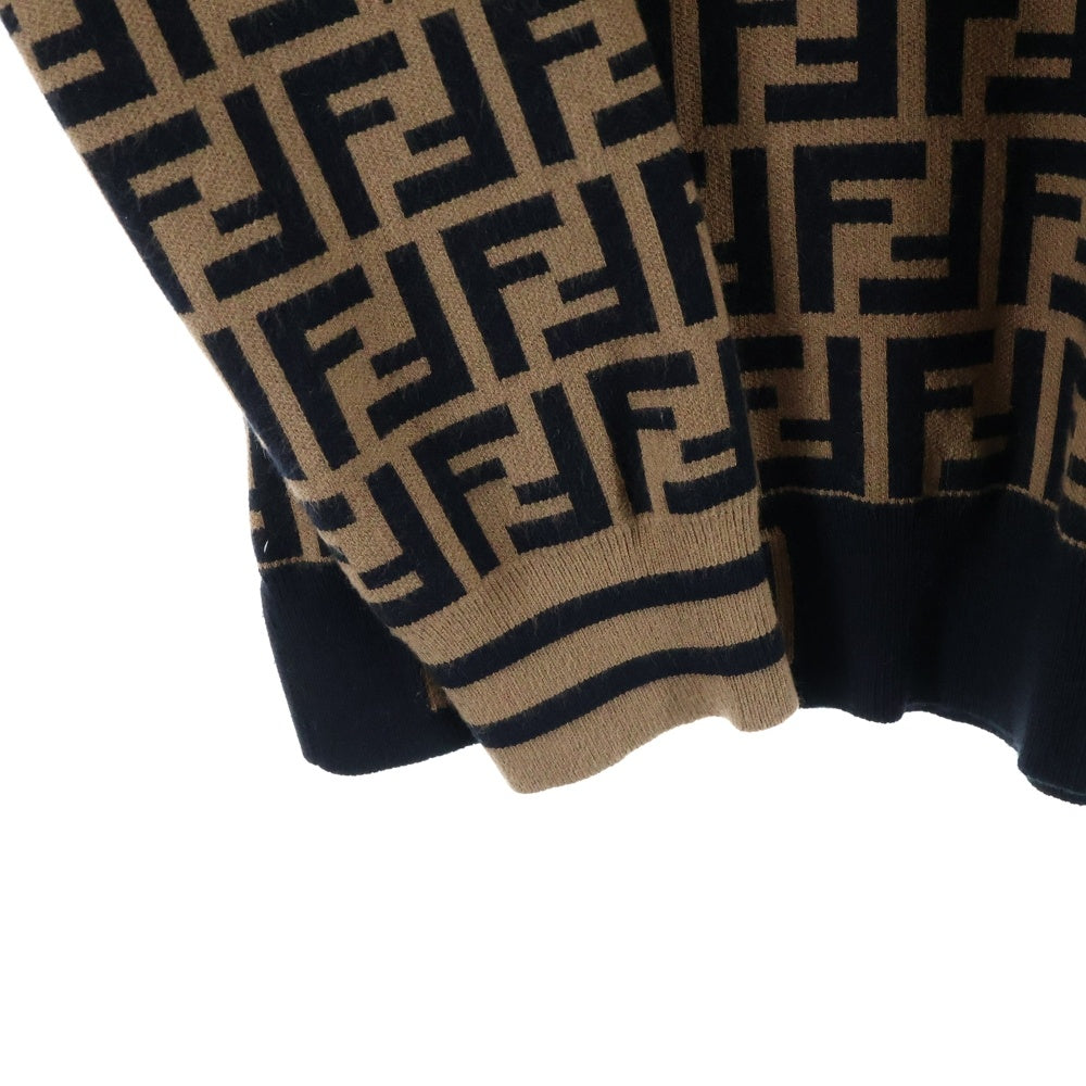 FENDI(フェンディ) 19AW ズッカ 総柄ジャガード クルーネック プルオーバー 長袖ニット セーター ブラウン/ブラック レディース FZY703 A5QG