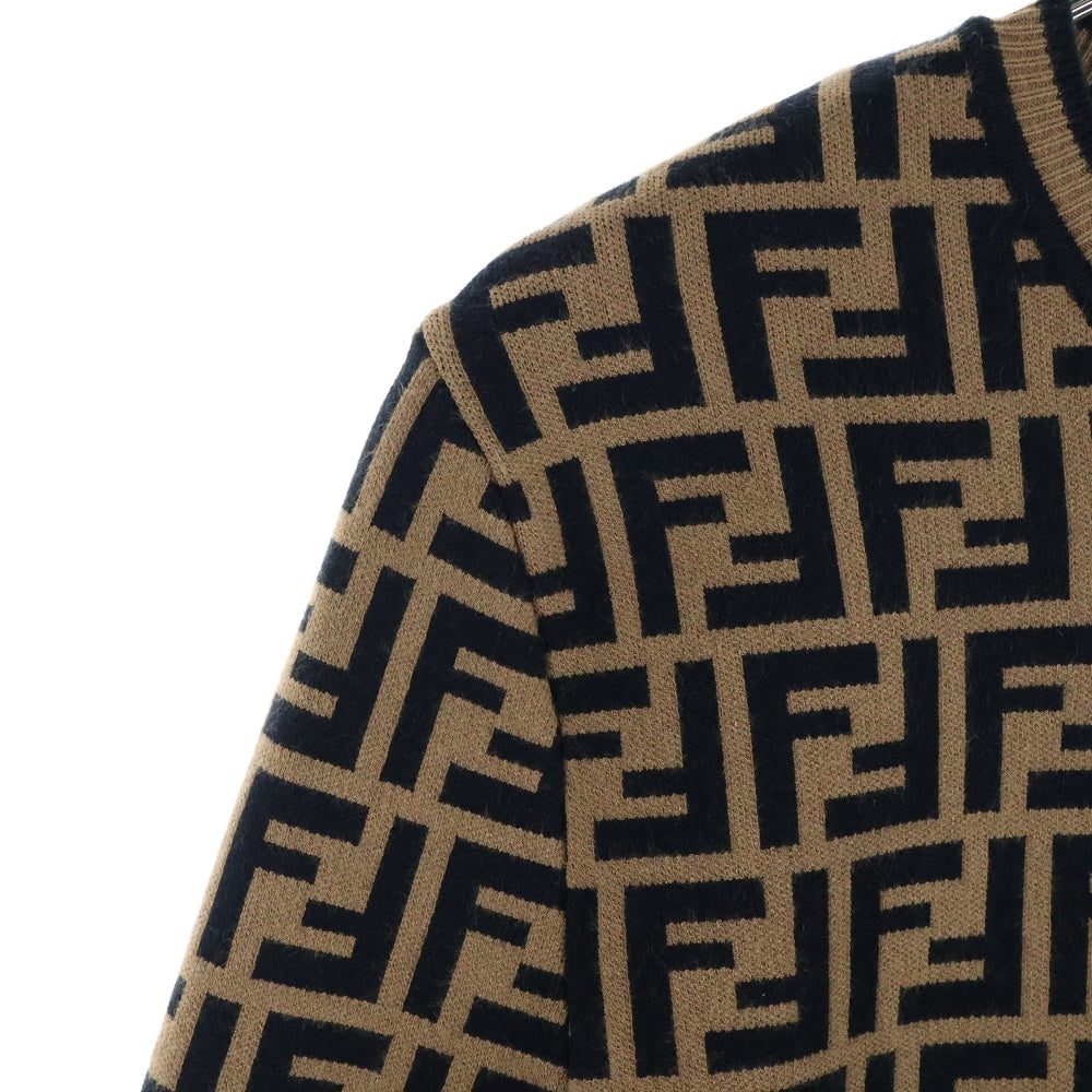 FENDI(フェンディ) 19AW ズッカ 総柄ジャガード クルーネック プルオーバー 長袖ニット セーター ブラウン/ブラック レディース FZY703 A5QG
