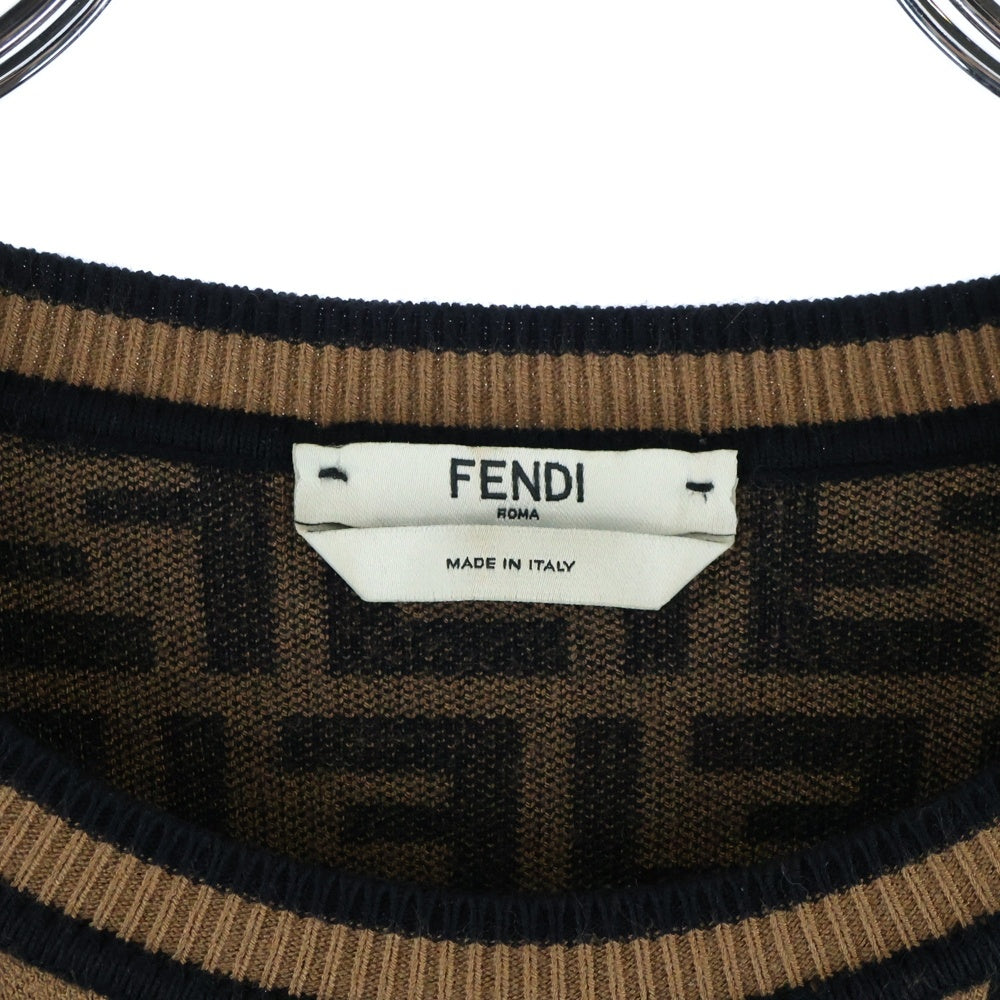 FENDI(フェンディ) 19AW ズッカ 総柄ジャガード クルーネック プルオーバー 長袖ニット セーター ブラウン/ブラック レディース FZY703 A5QG