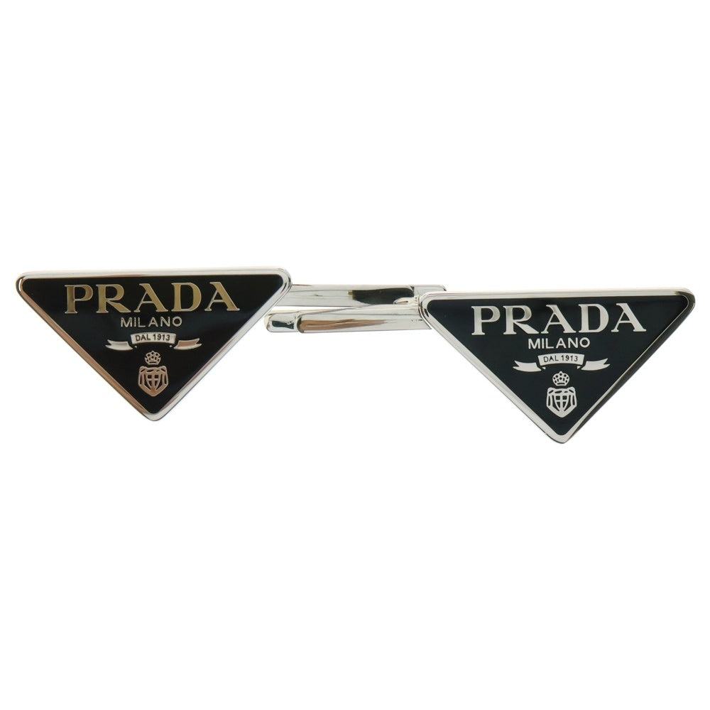 PRADA(プラダ) ヘアピン ヘアクリップ トライアングルロゴ シルバー×ブラック エナメル×メタル 2個セット