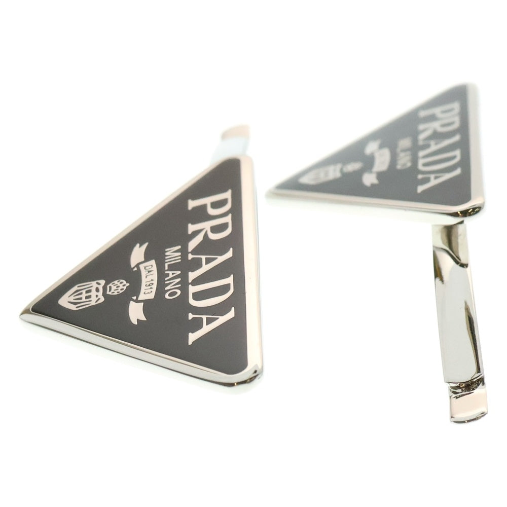 PRADA(プラダ) ヘアピン ヘアクリップ トライアングルロゴ シルバー×ブラック エナメル×メタル 2個セット