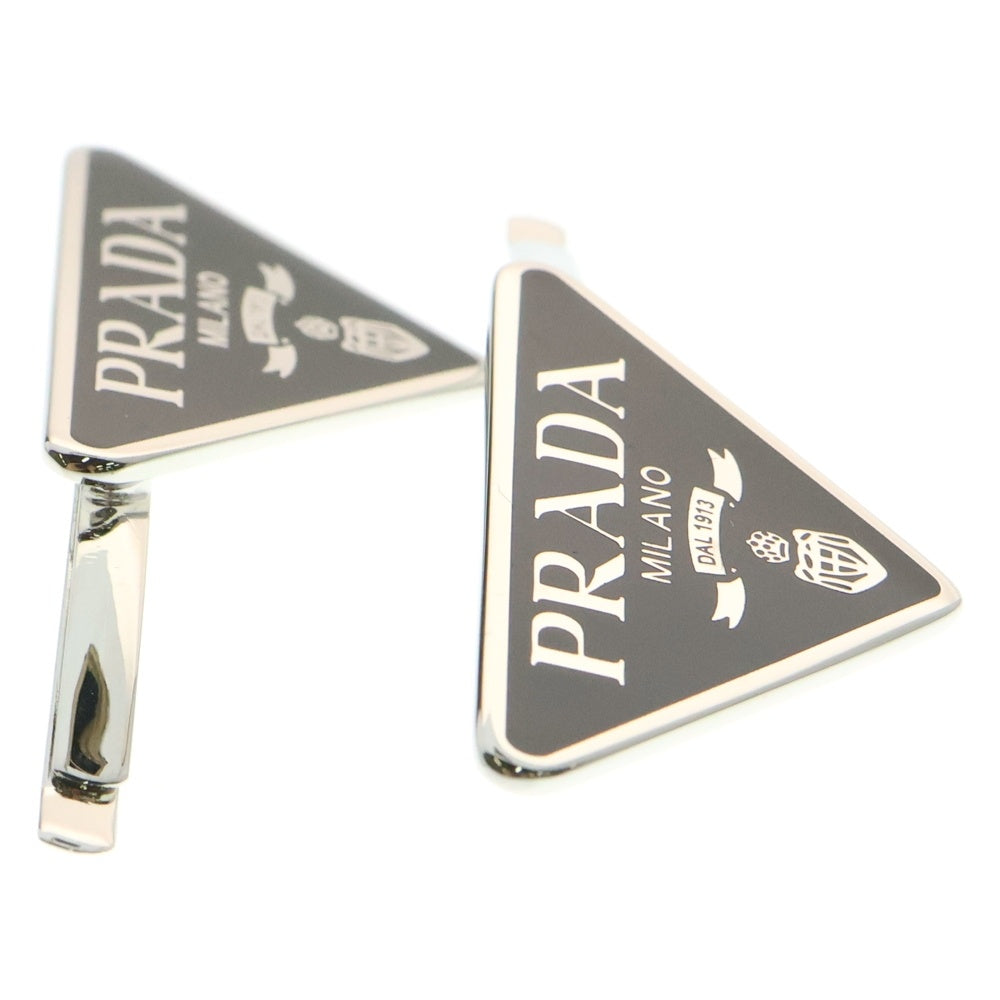 PRADA(プラダ) ヘアピン ヘアクリップ トライアングルロゴ シルバー×ブラック エナメル×メタル 2個セット
