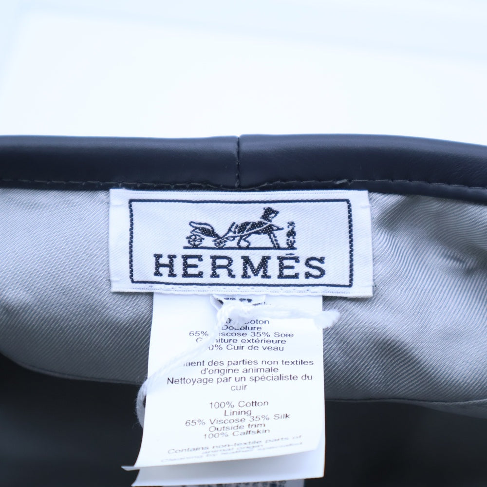 HERMES(エルメス) ベレー帽 ハンチング帽 帽子 グレー キャンバス×レザー 57