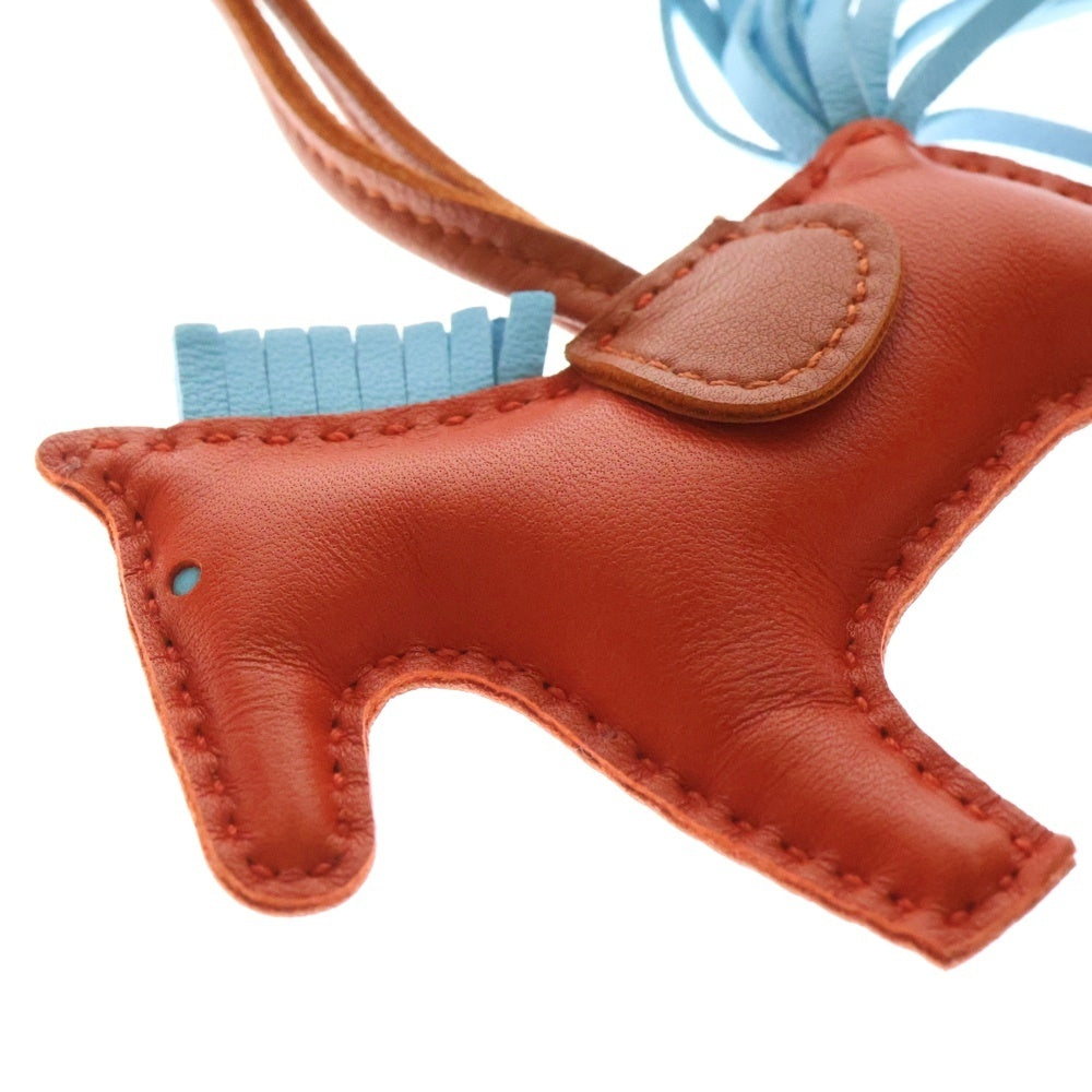 HERMES(エルメス) ロデオPM バッグチャーム ストラップ オレンジ×ライトブルー レザー A刻印