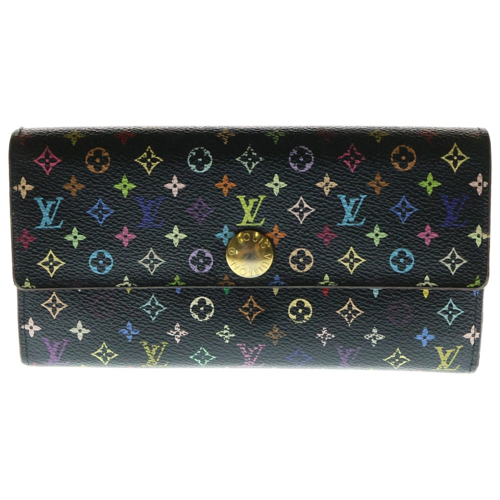 LOUIS VUITTON(ルイヴィトン) モノグラムマルチカラー ポルトフォイユサラ ロングウォレット 長財布 カードケース ノワール/グルナード ブラック×ピンク ゴールド金具 レザー M93747