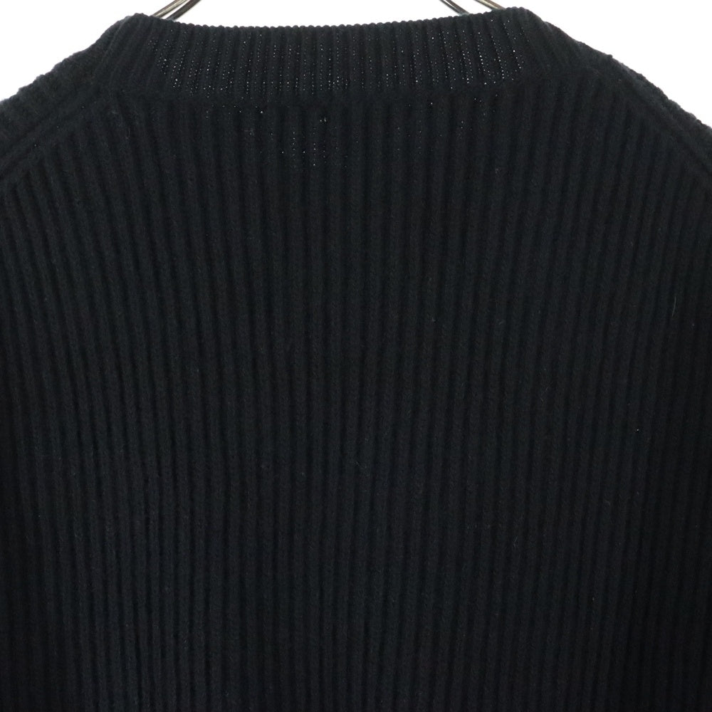 PRADA(プラダ) 21AW 裾ワッペンロゴ ウール クルーネック ロングスリーブ 長袖 リブニット セーター ブラック UMB300