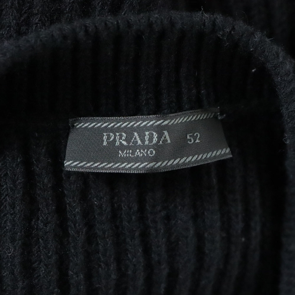 PRADA(プラダ) 21AW 裾ワッペンロゴ ウール クルーネック ロングスリーブ 長袖 リブニット セーター ブラック UMB300
