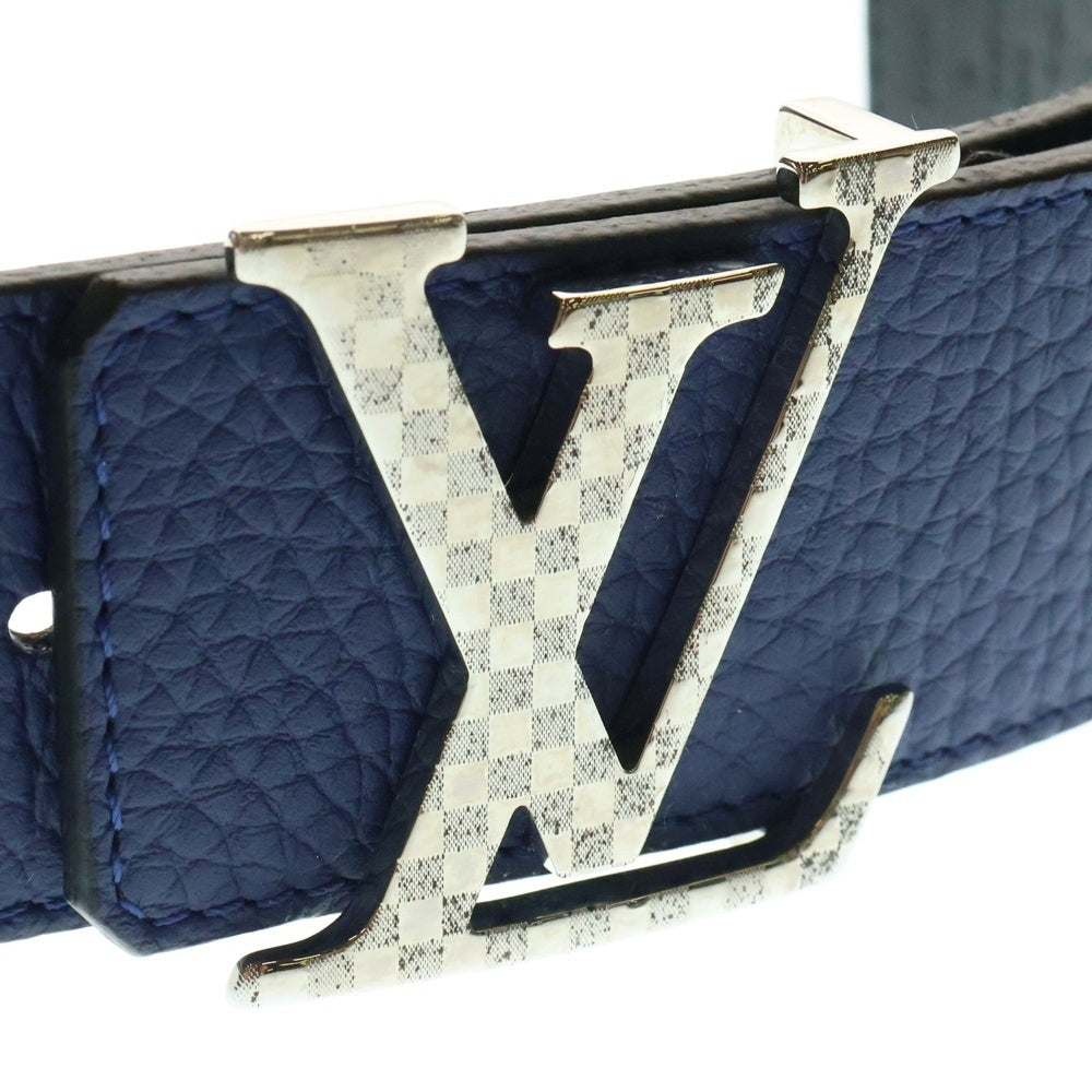 LOUIS VUITTON(ルイヴィトン) LVイニシャル ロゴバックル サンチュール リバーシブル レザーベルト ブラック×ブルー シルバー金具 レザー M0336