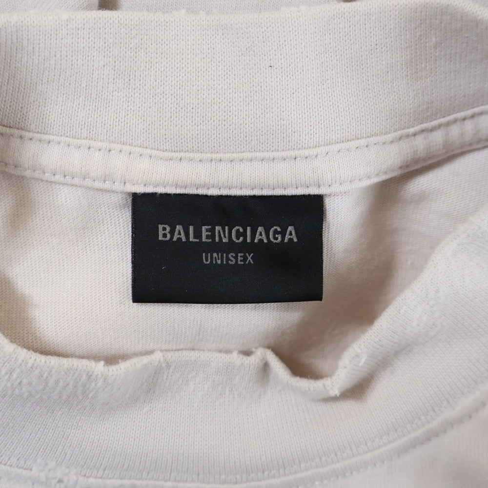 BALENCIAGA(バレンシアガ) 24SS Paris Liberty ダメージ加工クルーネック半袖Tシャツ カットソー ホワイト 764235 TQVR9