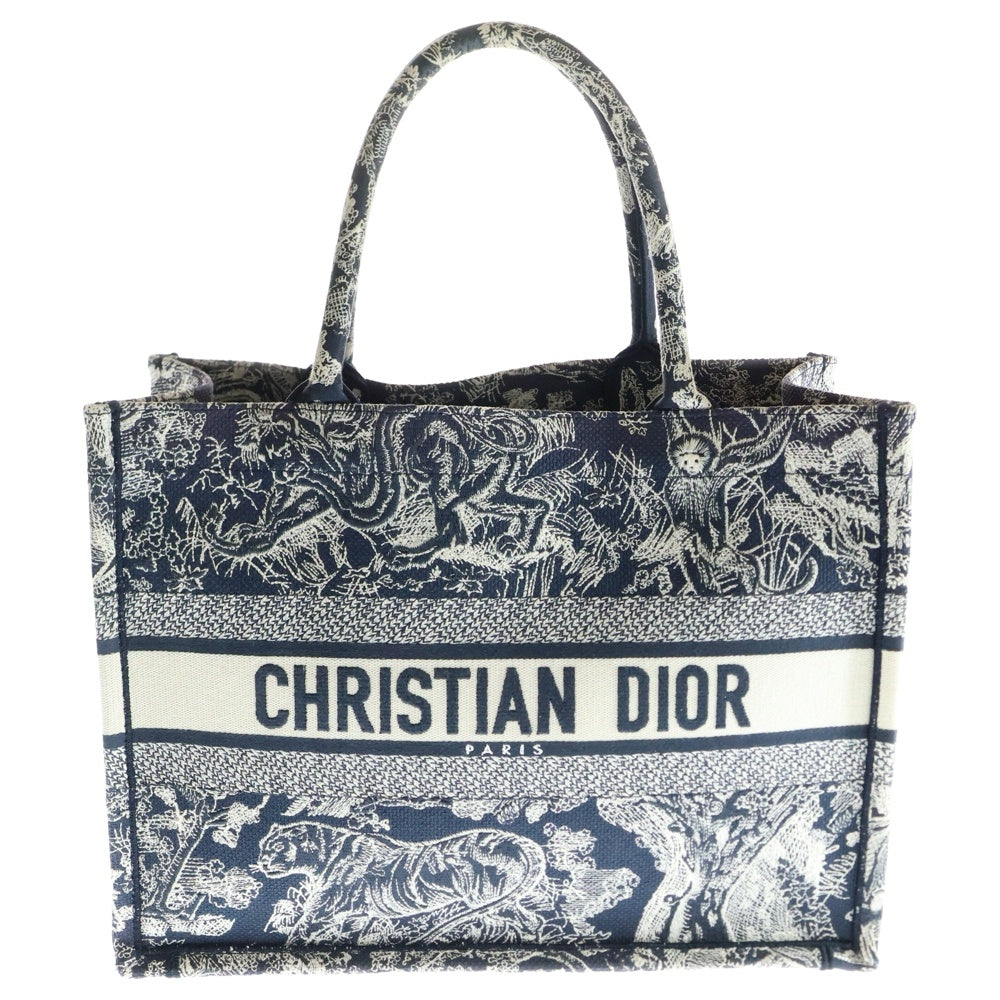 Christian Dior(クリスチャンディオール) BOOK TOTE ブックトート ミディアム トワルドゥジュイエンブロダイアリー 総柄ハンドバッグ ネイビー/ホワイト レディース