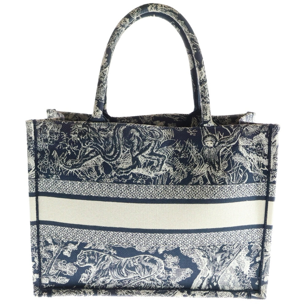 Christian Dior(クリスチャンディオール) BOOK TOTE ブックトート ミディアム トワルドゥジュイエンブロダイアリー 総柄ハンドバッグ ネイビー/ホワイト レディース