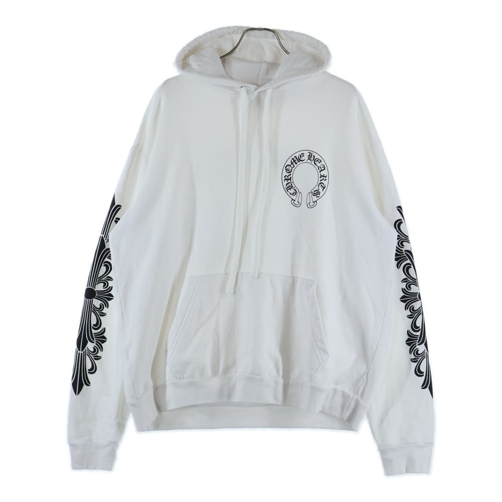 CHROME HEARTS(クロムハーツ) HORSESHOE PULLOVER HOODIE ホースシュープリント アームフローラル スウェットプルオーバーパーカー ホワイト