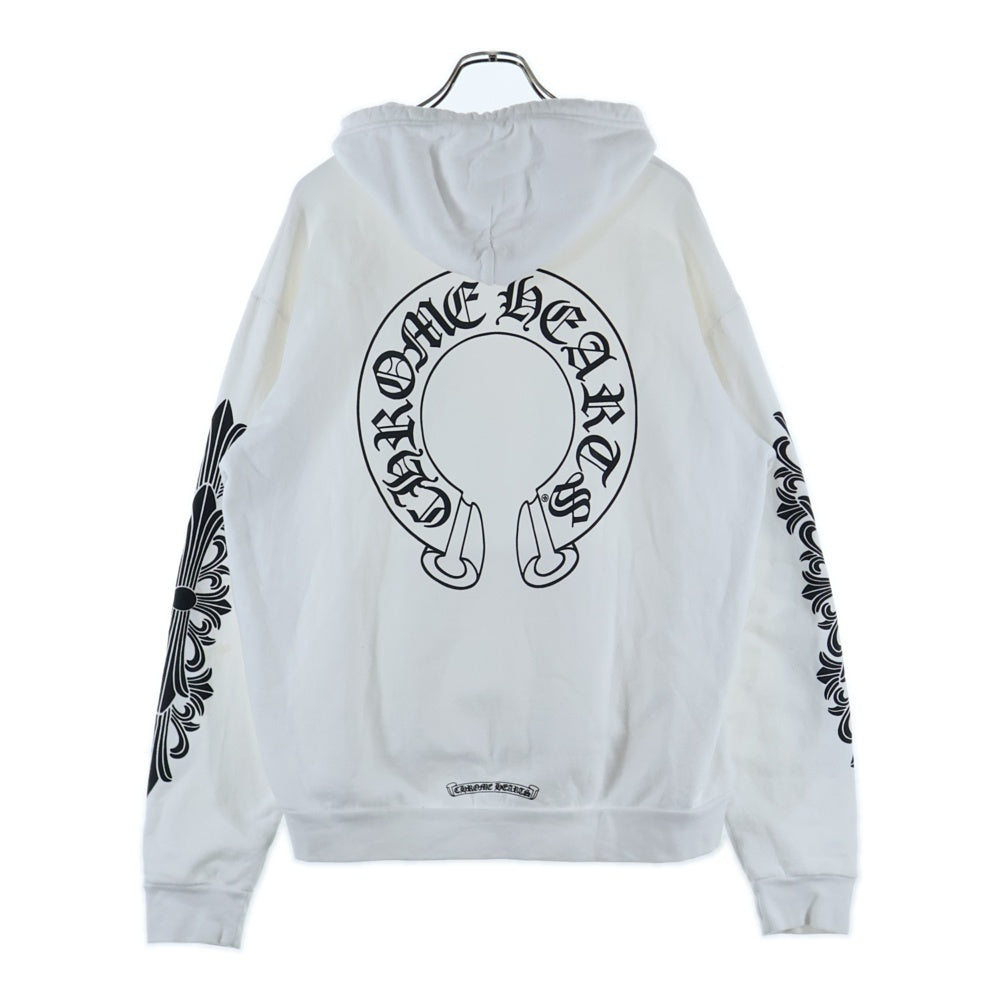 CHROME HEARTS(クロムハーツ) HORSESHOE PULLOVER HOODIE ホースシュープリント アームフローラル スウェットプルオーバーパーカー ホワイト