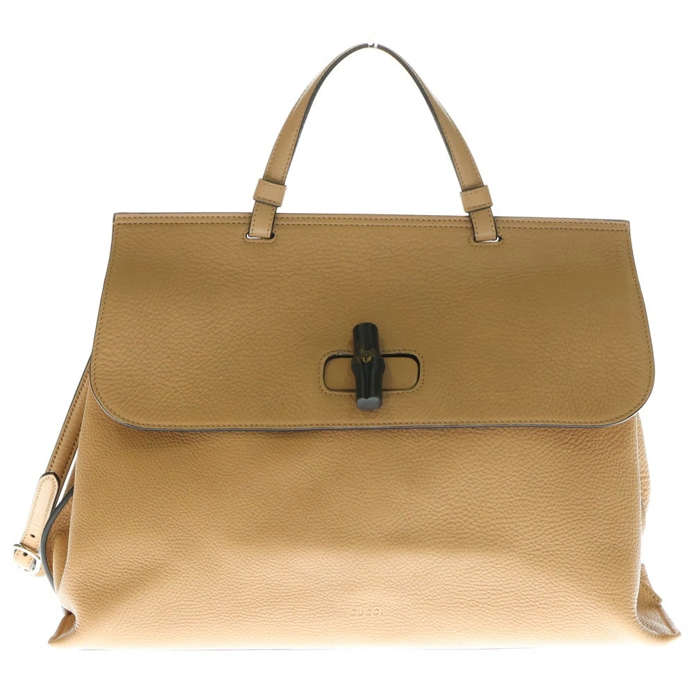 GUCCI(グッチ) バンブーデイリー 2WAYバッグ ハンドバッグ ショルダーバッグ ベージュ レザー シルバー金具 370830