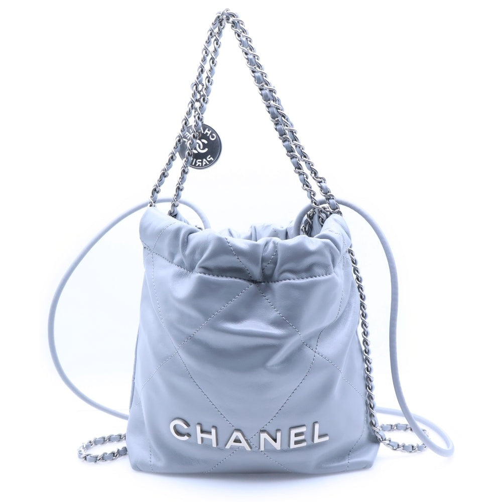 CHANEL(シャネル) シャネル22 ミニ マトラッセ ハンドバッグ チェーンバッグ ショルダーバッグ ミニバッグ ラムスキン ライトグレー シルバー金具 AS3980