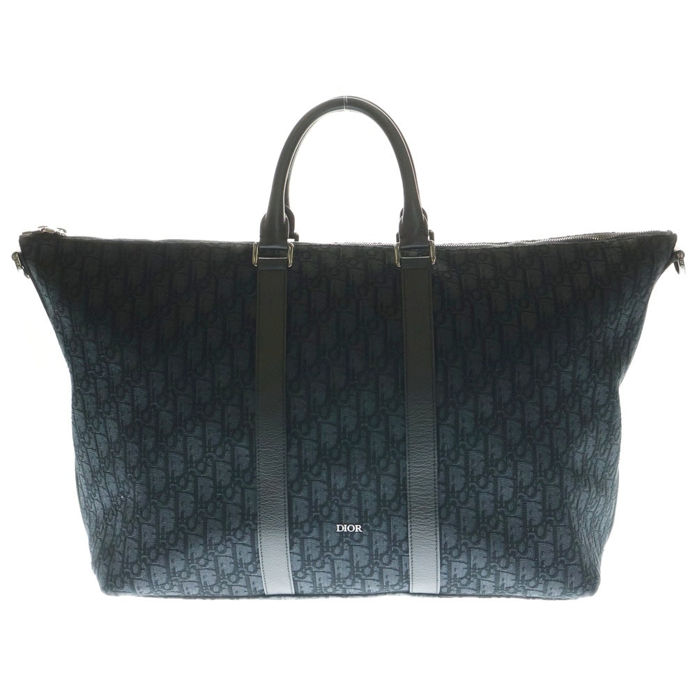 Christian Dior(クリスチャンディオール) WEEKENDER 40 ウィークエンダー オブリーク柄 キャンバス レザー ハンド ボストンバッグ シルバー金具 ネイビー/ブラック