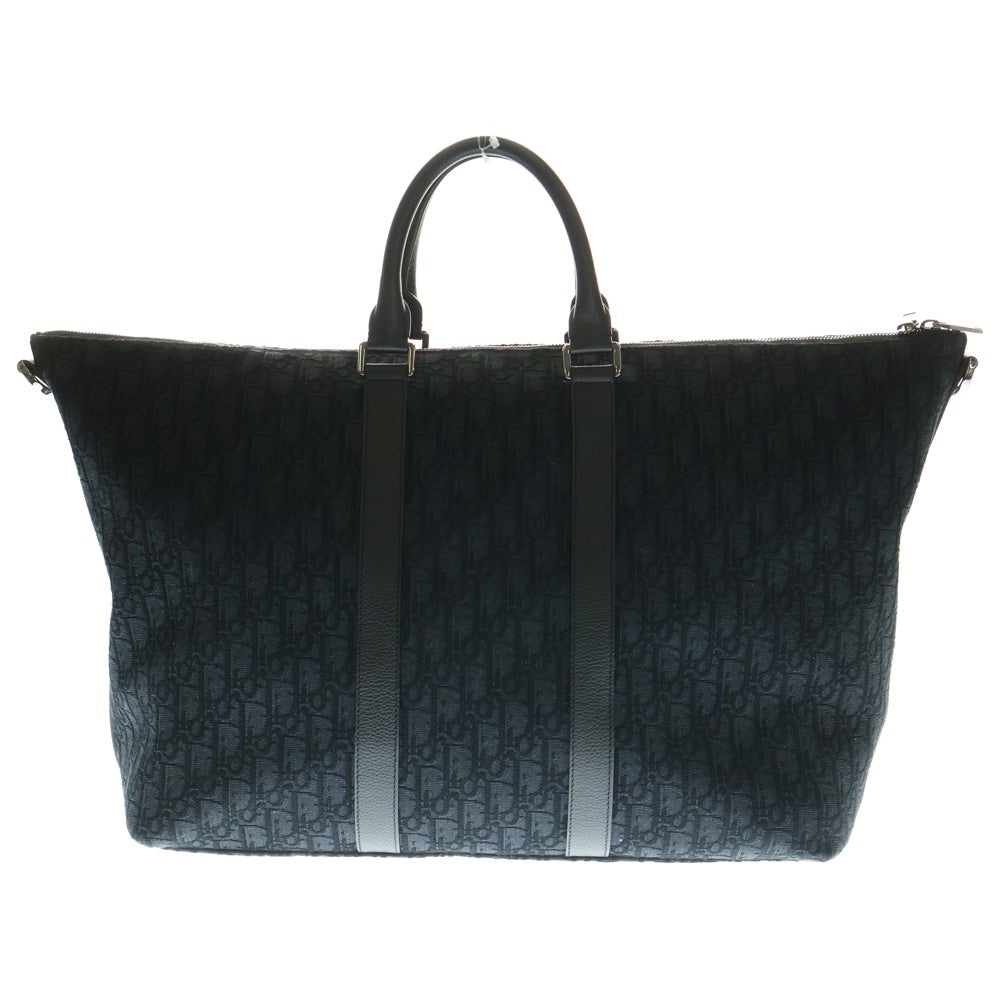 Christian Dior(クリスチャンディオール) WEEKENDER 40 ウィークエンダー オブリーク柄 キャンバス レザー ハンド ボストンバッグ シルバー金具 ネイビー/ブラック