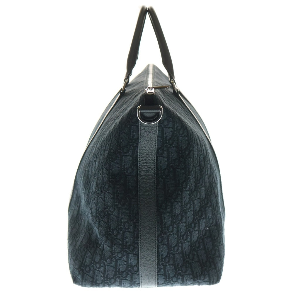 Christian Dior(クリスチャンディオール) WEEKENDER 40 ウィークエンダー オブリーク柄 キャンバス レザー ハンド ボストンバッグ シルバー金具 ネイビー/ブラック